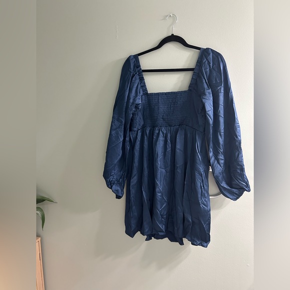 NWT Emerson Satin Long-sleeve Mini Dress in navy - Picture 10 of 10